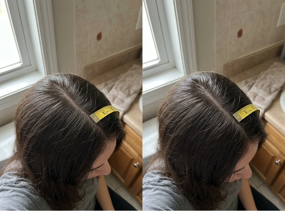 Monthly progress tracking setup with measuring tape and consistent crown reference.