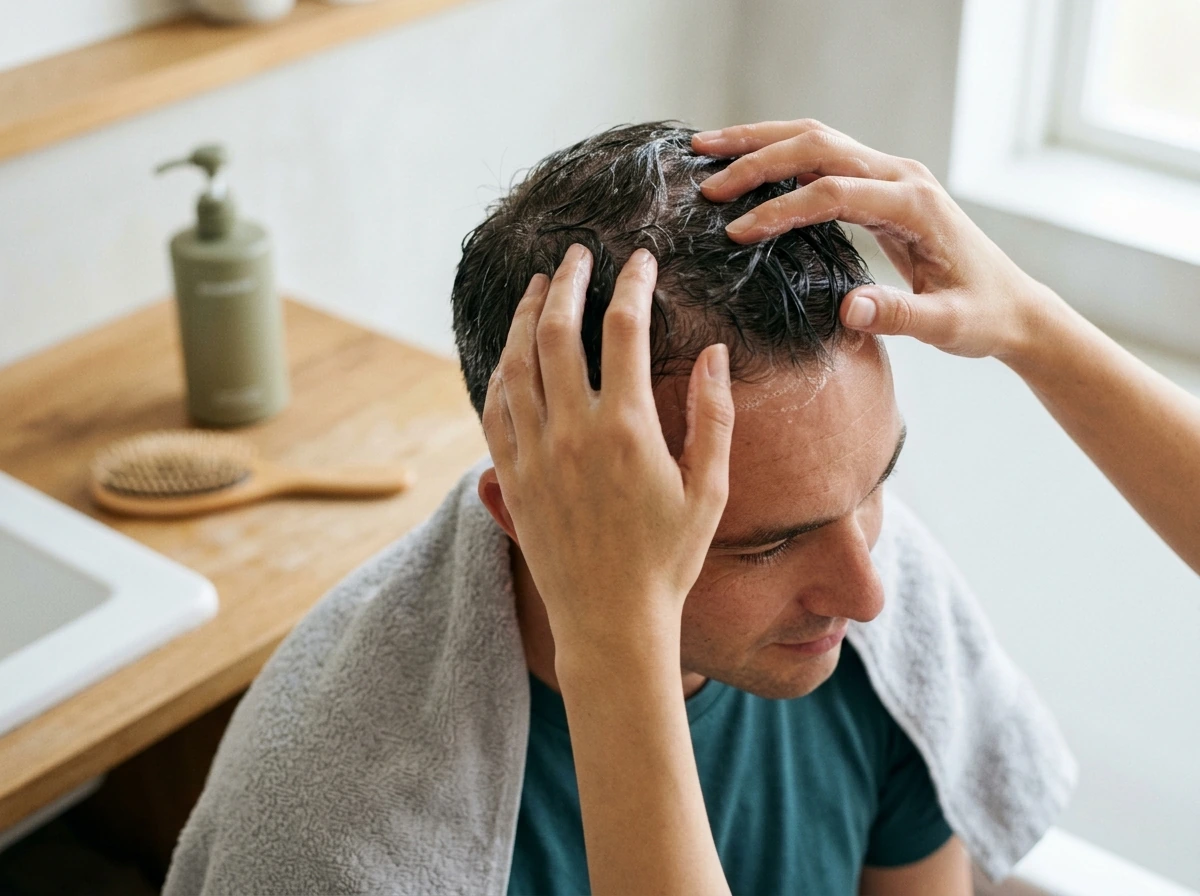 Gentle scalp massage during shampoo for healthier, inflammation-free scalp