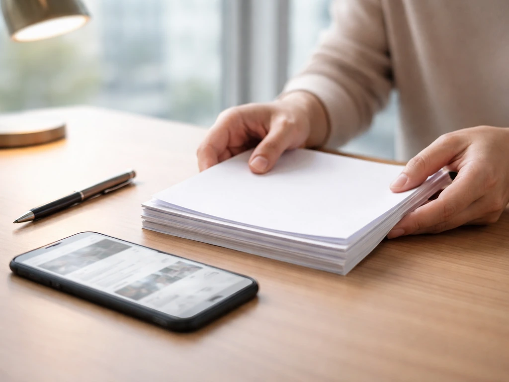 Minimal desk scene showing a smartphone and printed papers for tracking updates and credibility signals