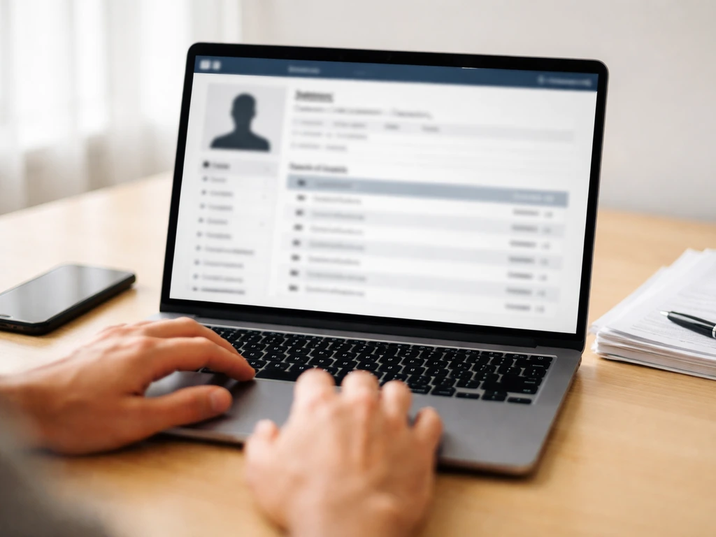Hands using a laptop showing a blurred player profile and payout section to verify prize money.