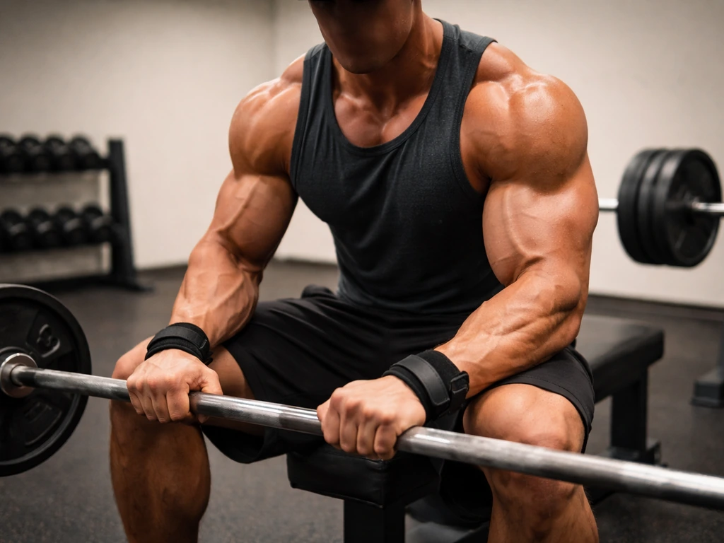 Anonymous IFBB-style bodybuilder training in a quiet gym, focusing on confirming the correct person