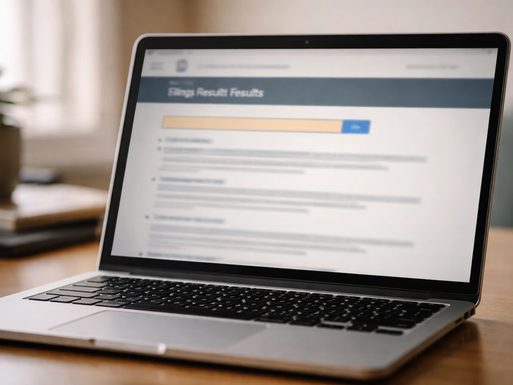 Close-up of a laptop showing an official-style filings search page with no readable text