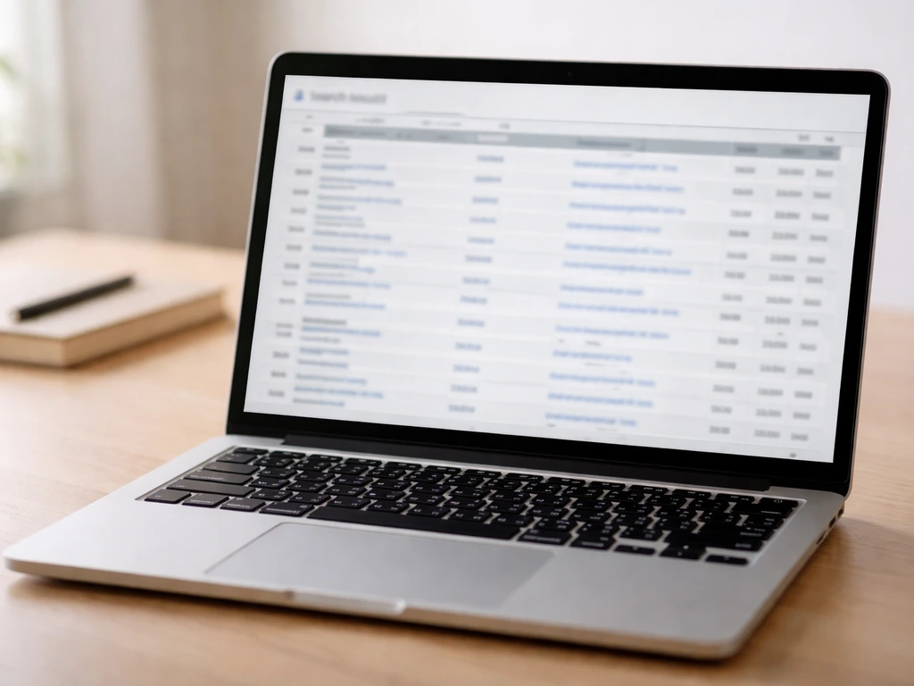 Laptop on a desk showing a realistic SEC EDGAR search results page layout for EAM entities.