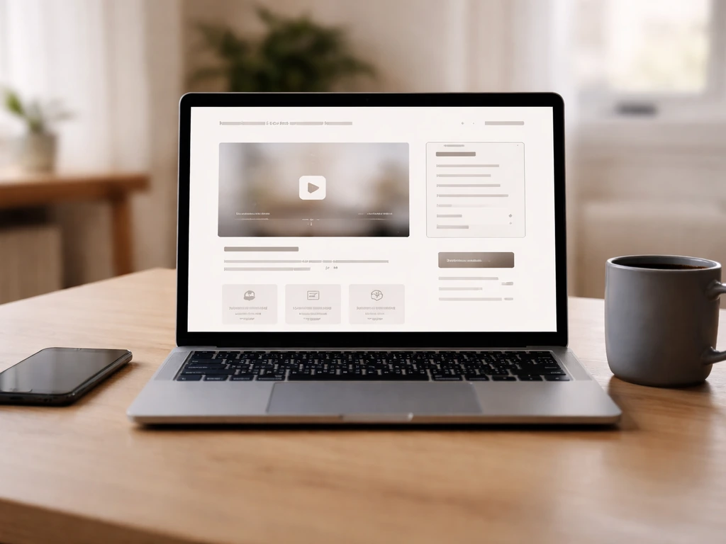 Minimal photo of a laptop showing a course and membership checkout-style page with no readable text