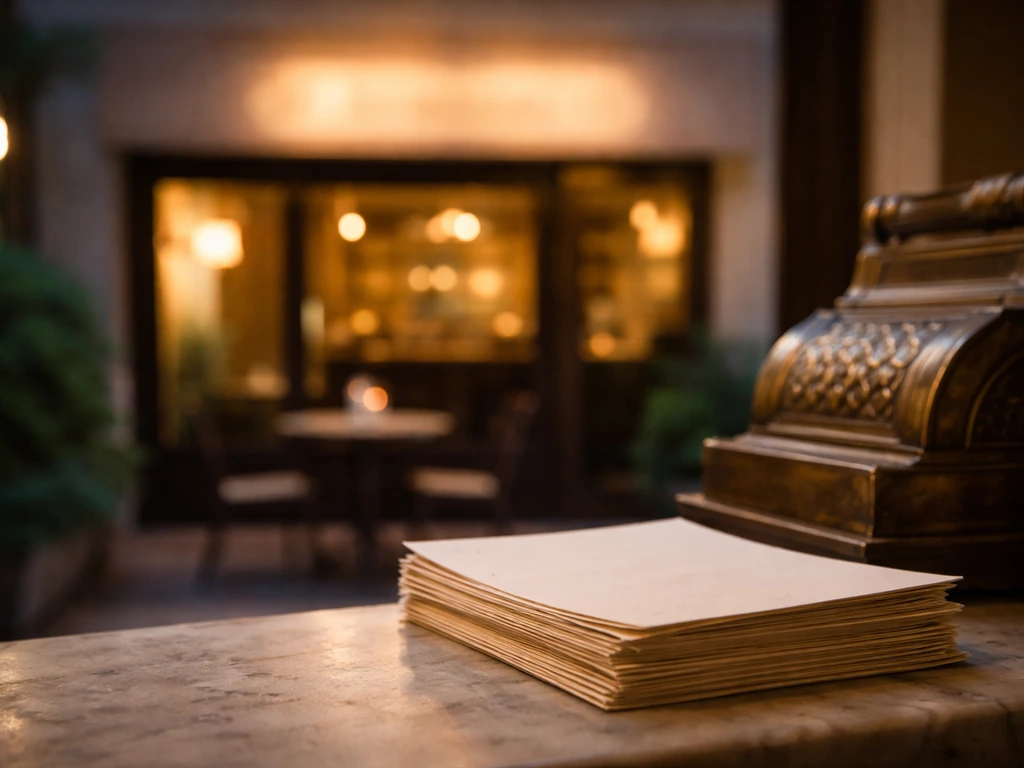 Minimal restaurant storefront scene with warm lights, suggesting hospitality and business valuation