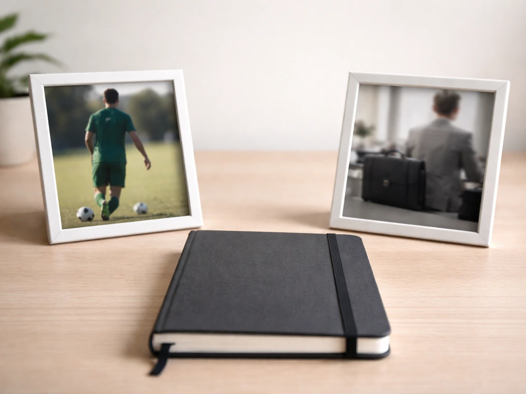 Minimal split-scene showing a Kenyan footballer vibe versus generic public figures, no recognizable likeness