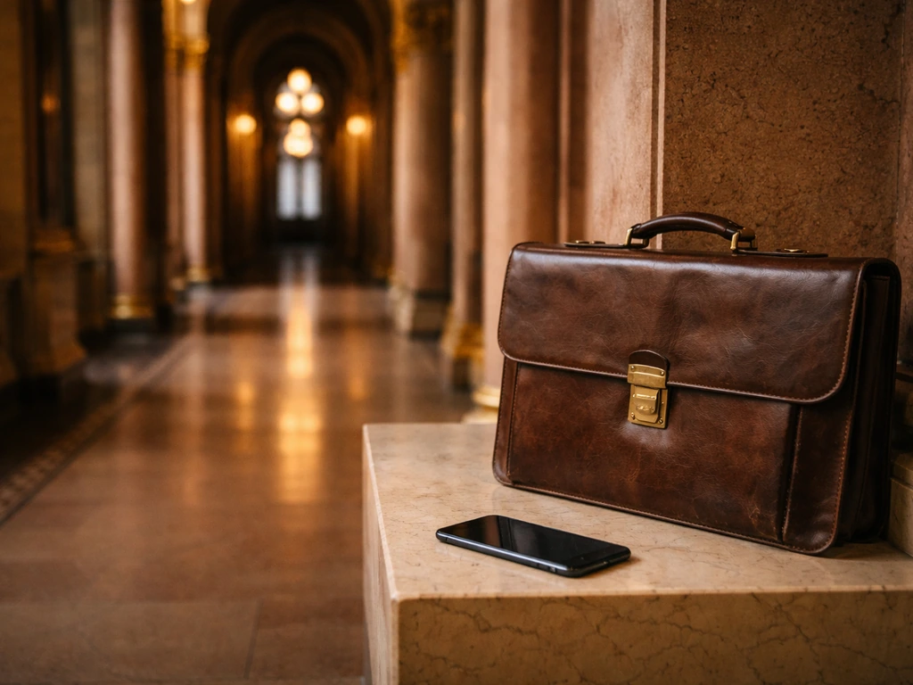 Interior view of Budapest Parliament corridor with soft golden light and a subtle finance-themed ambiance