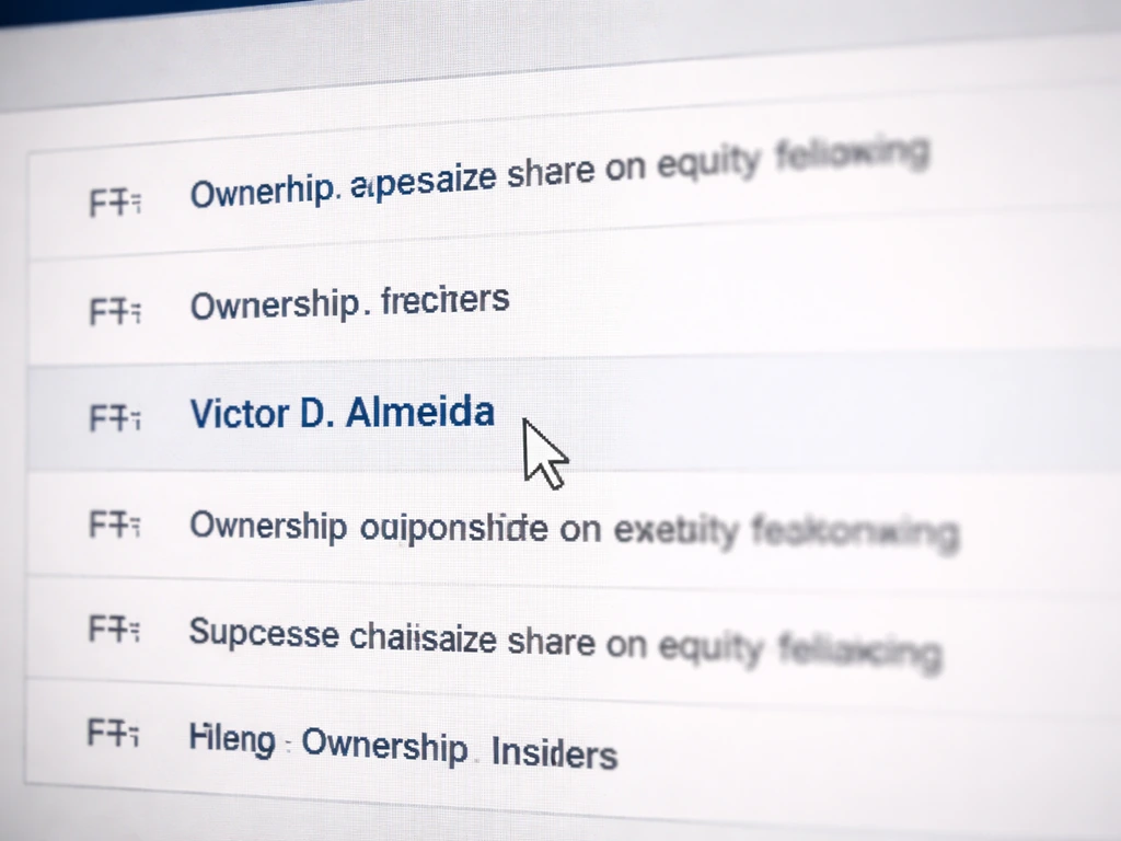 Close-up of an EDGAR-style screen showing filing lines with Victor D. Almeida next to ownership details.