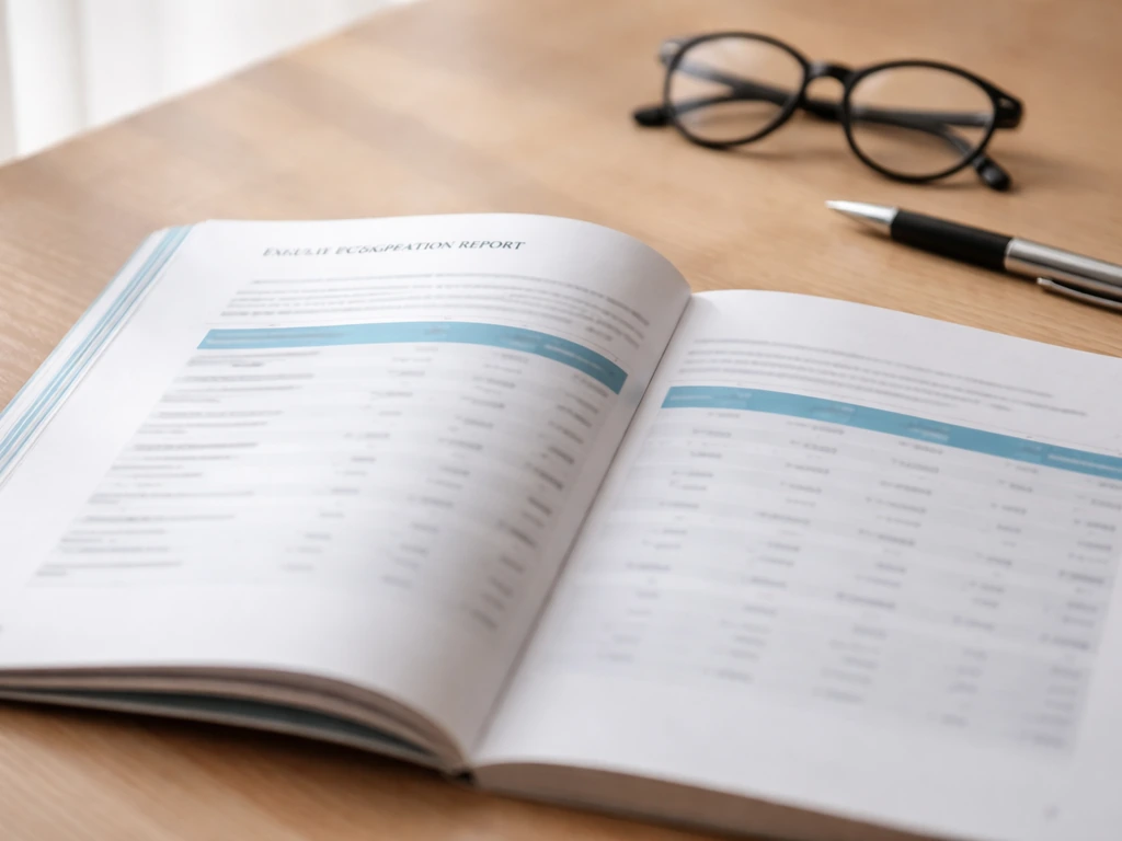 Close-up of an annual integrated report page on a desk showing an executive compensation table format