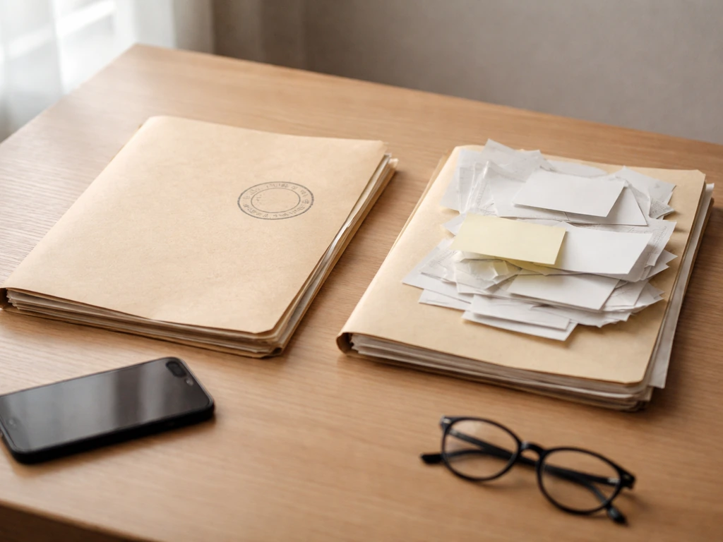 Side-by-side folders on a desk symbolizing credible reporting vs low-quality noise.