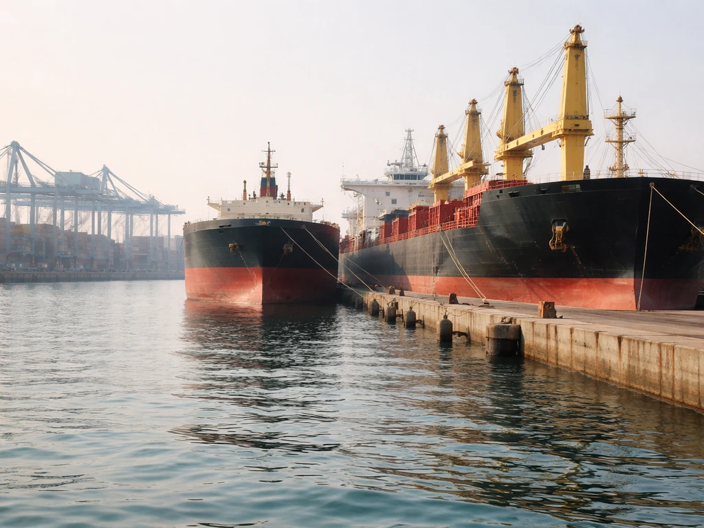 Photo of cargo ships docked at a port, suggesting shipping assets that influence vessel valuations.