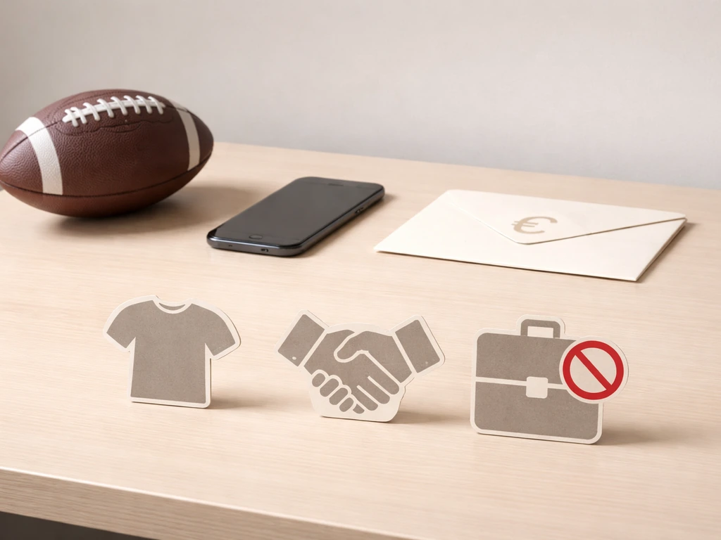 Desk with a football and generic wealth-source icons, with a red absence marker on the investment icon