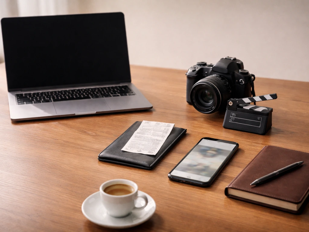 Minimal desk collage of anonymous media and business items for estimating someone’s net worth.