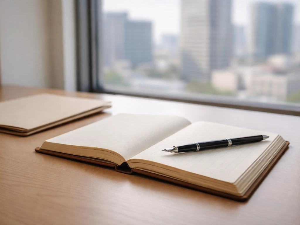 Minimal photo of an anonymous business desk with a ledger, pen, and blurred city view symbolizing public income sources.