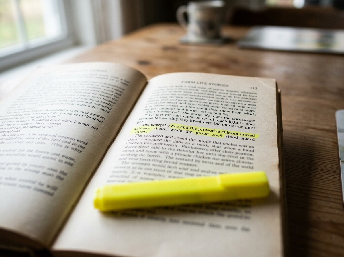 Rooster and hen side-by-side showing “cock” as an adult male chicken.
