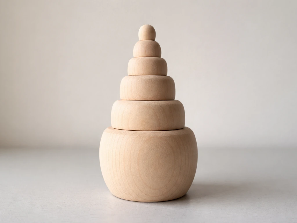 Nested wooden Russian dolls stacked like a classification ladder in soft natural light.