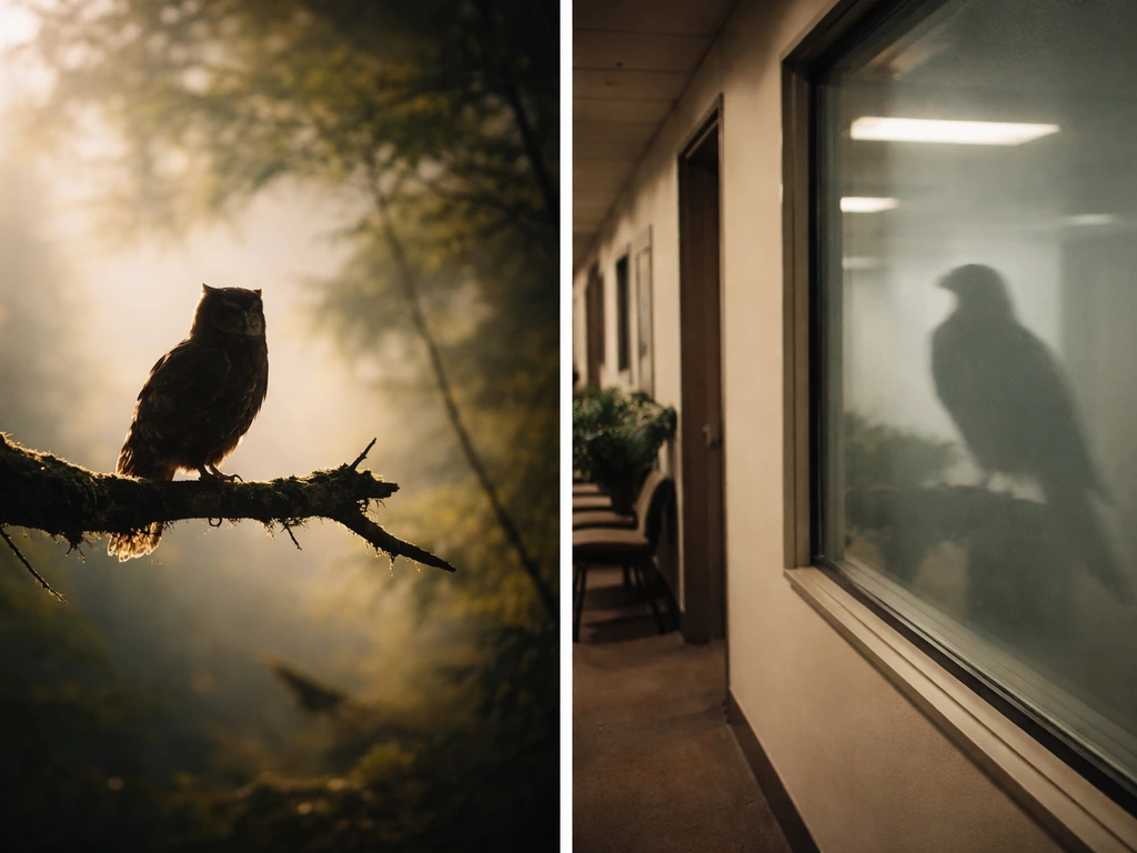 Split-style scene showing everyday hunting birds vs official raptor hunters using simple silhouettes