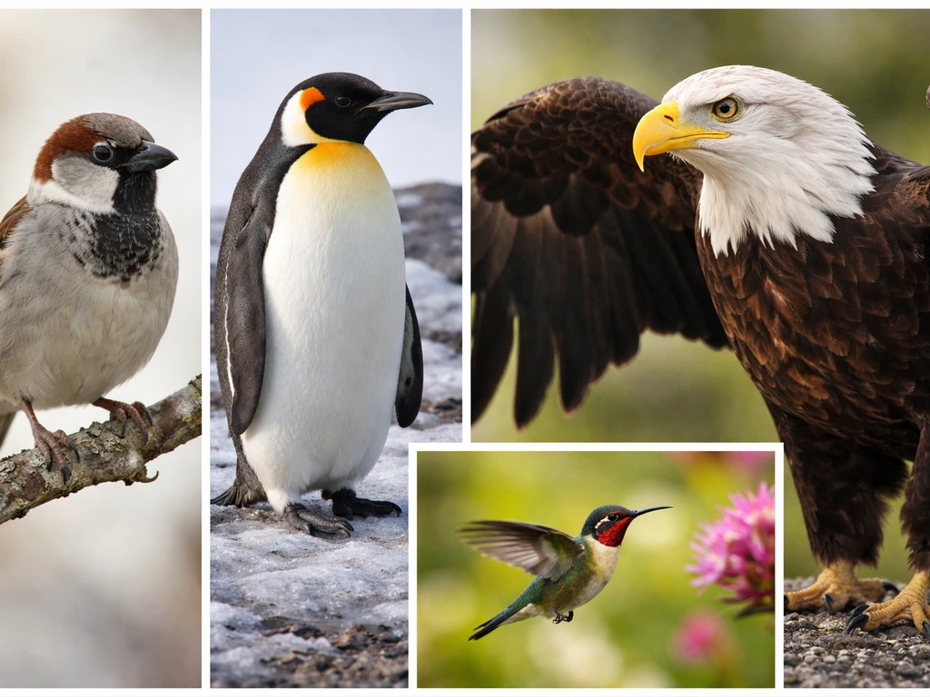 Minimal side-by-side photo montage showing different bird species as examples for taxonomy.