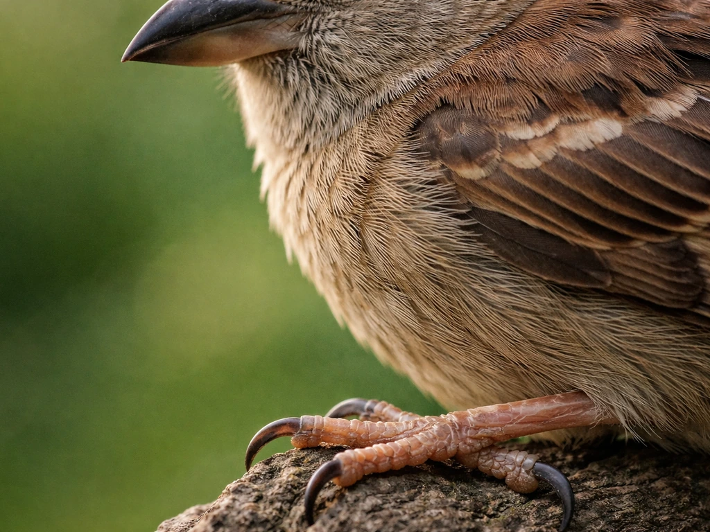 Close-up of a bird’s beak, feathers, and clawed foot showing defining traits of birds.
