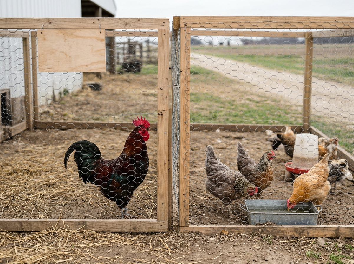 Close-up of a rooster showing comb, wattles, beak, and feathers.