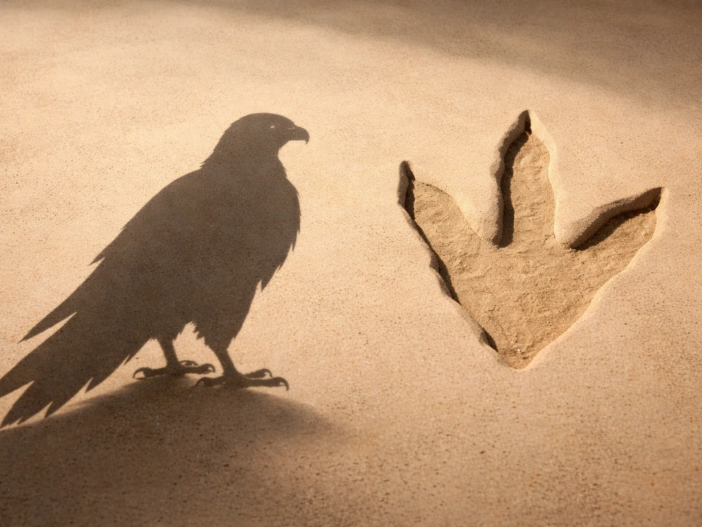 Side-by-side silhouette of a bird of prey and a dinosaur footprint shape, hinting at the “raptor” naming mix-up