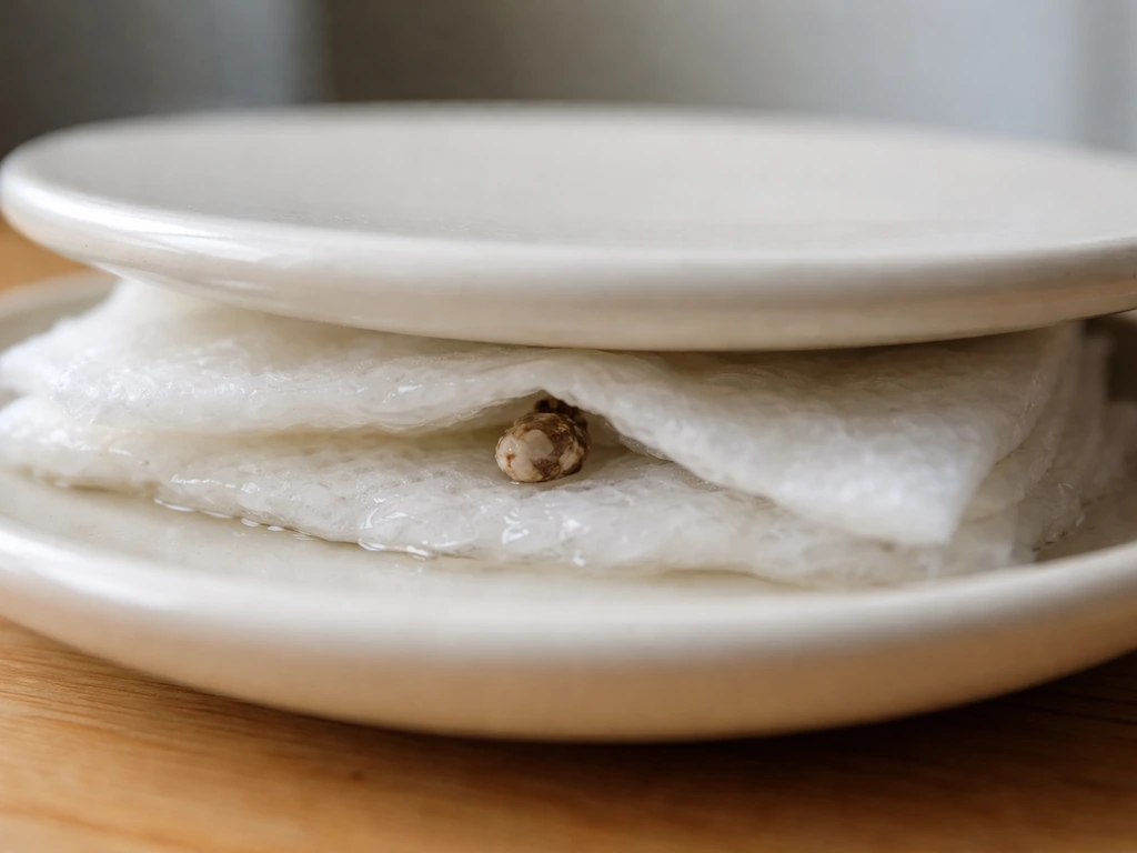 Cannabis seed between damp paper towels on a plate, covered to retain moisture