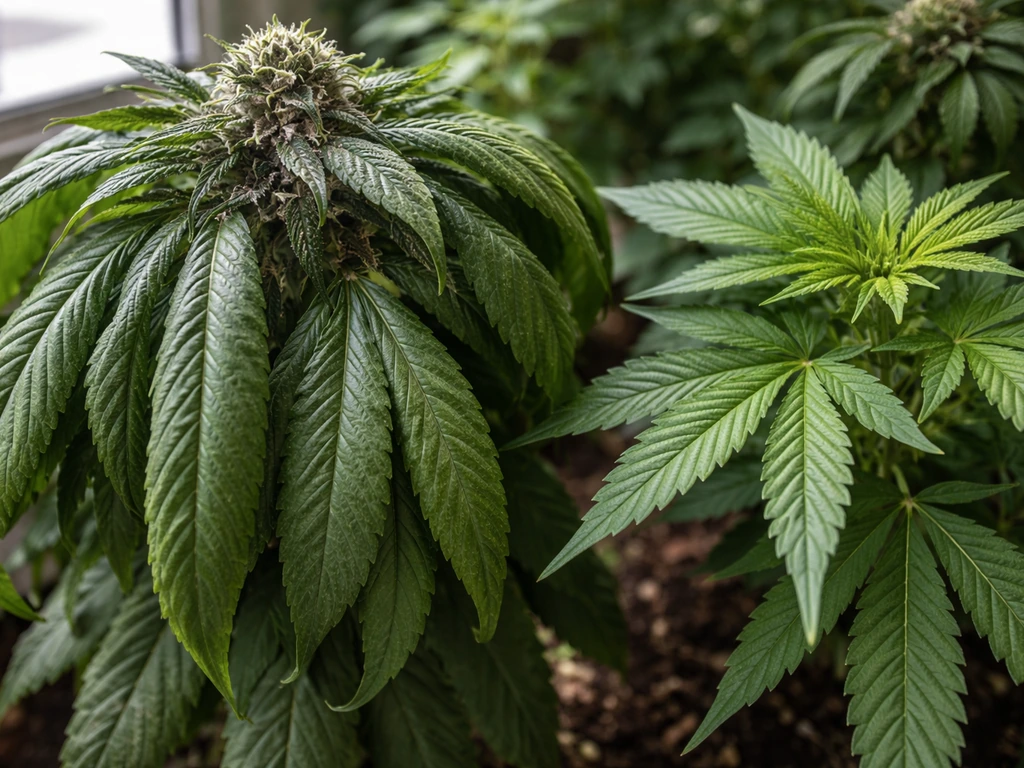 Close-up of wilting overwatered leaves beside slightly healthy leaves, with a hint of moisture damage.