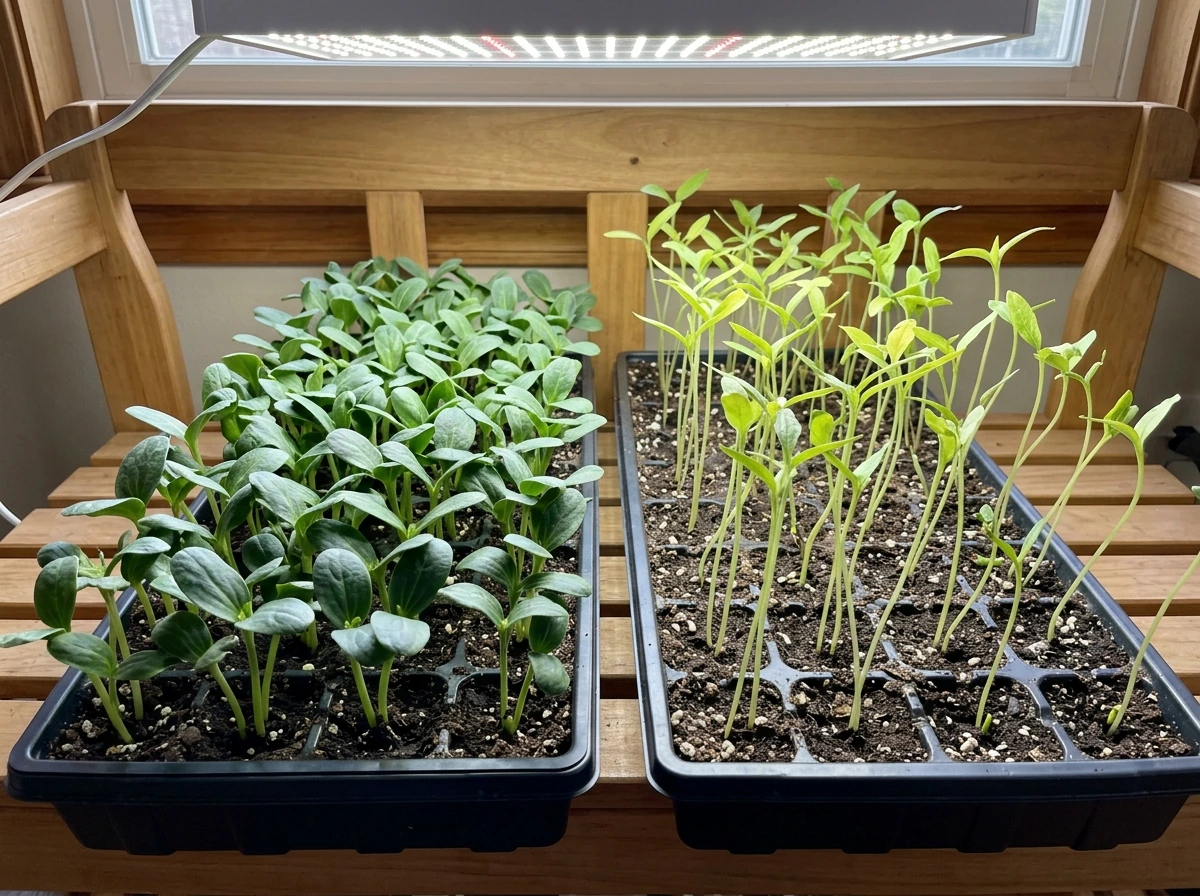 Comparison of seedlings under different light distances