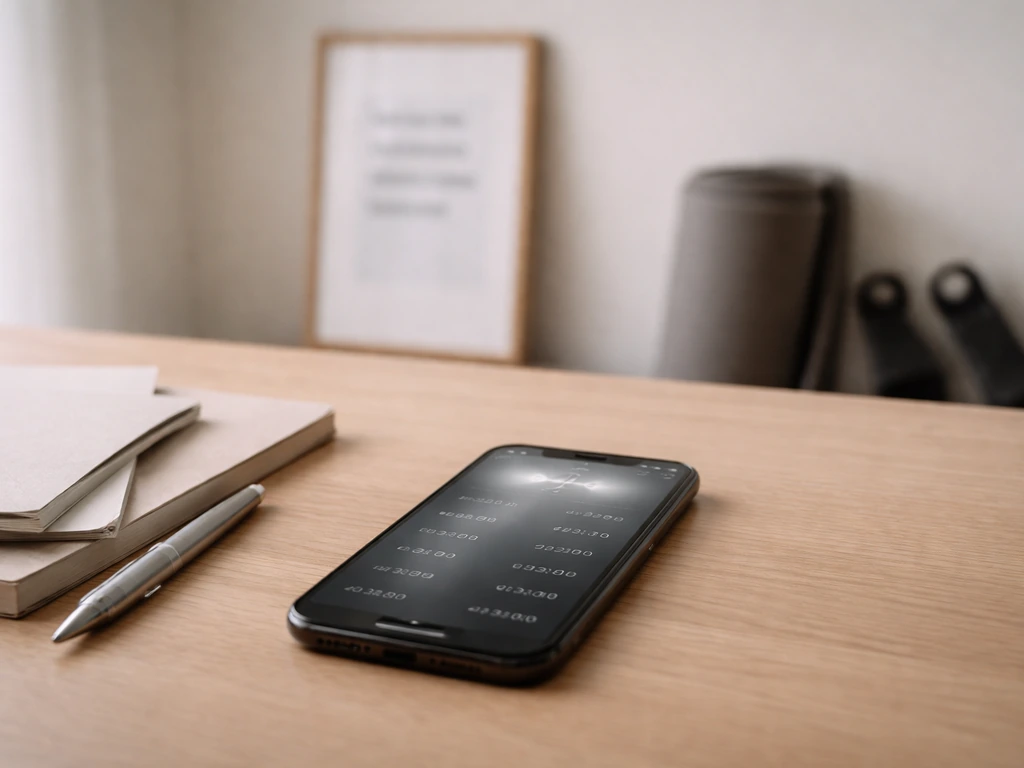 Minimal office desk scene with a smartphone displaying a blurred finance dashboard concept, suggesting a “headline numbe