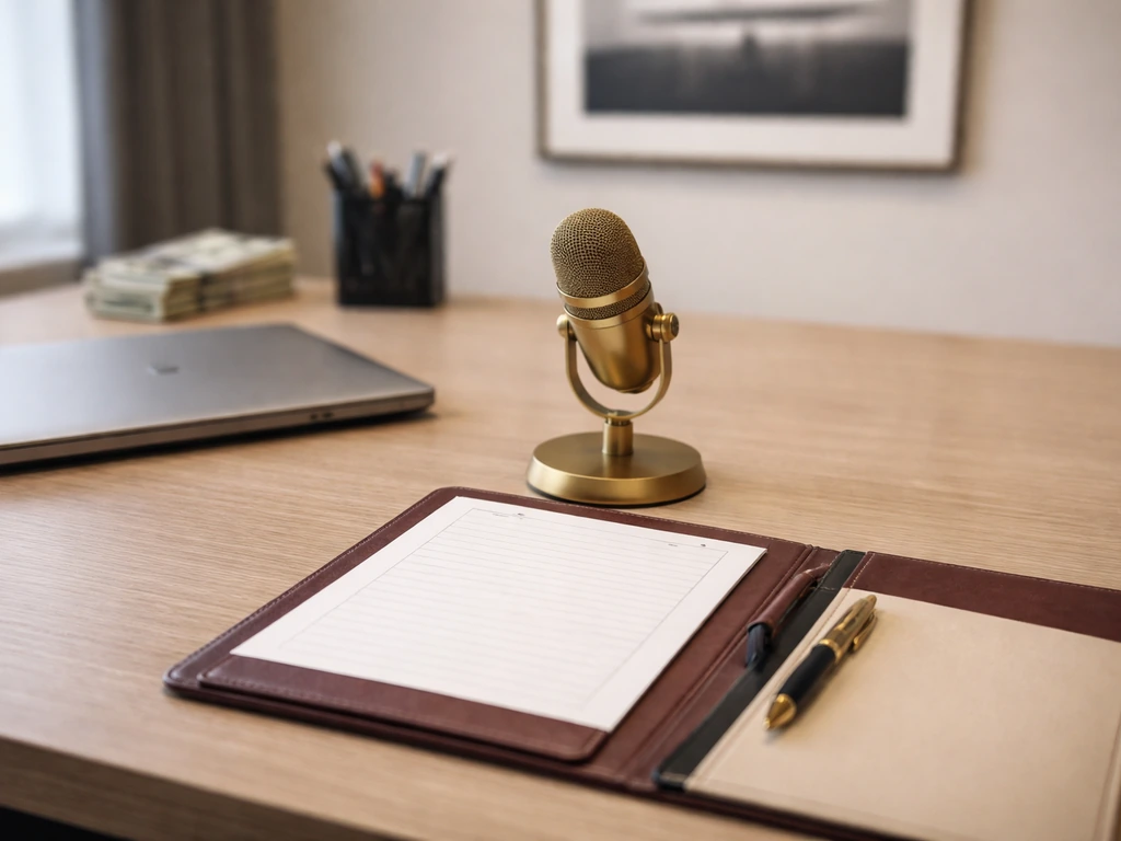Anonymous coach office desk with microphone and money cues for NCAA coaching salary context