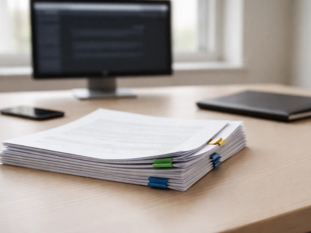 Unbranded stack of SEC-style filing papers on an office desk, suggesting how to verify numbers yourself.