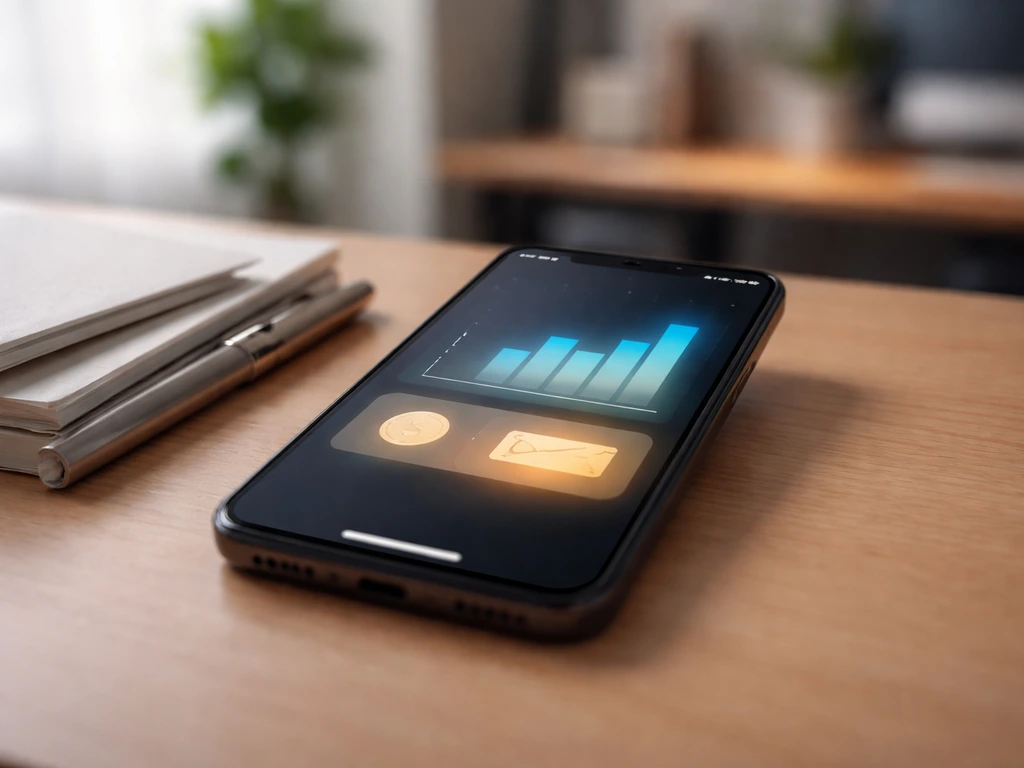 Smartphone on a desk with blurred analytics-style revenue cues suggesting views converting to RPM.