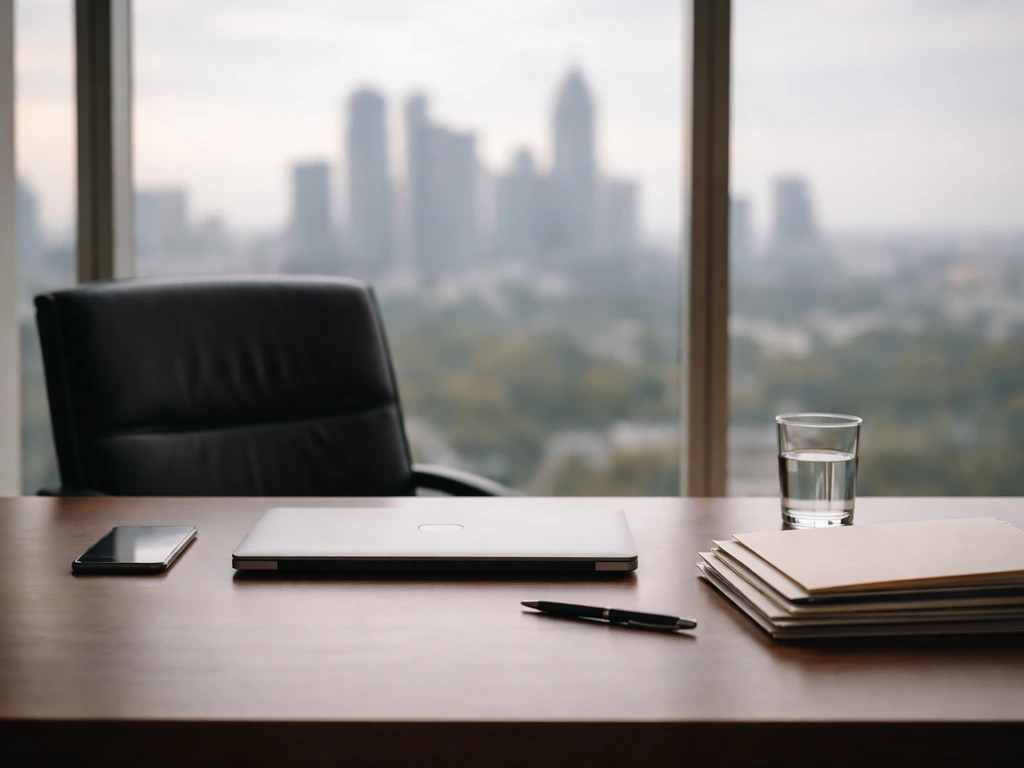 Minimal office desk scene symbolizing executive income and finance analysis