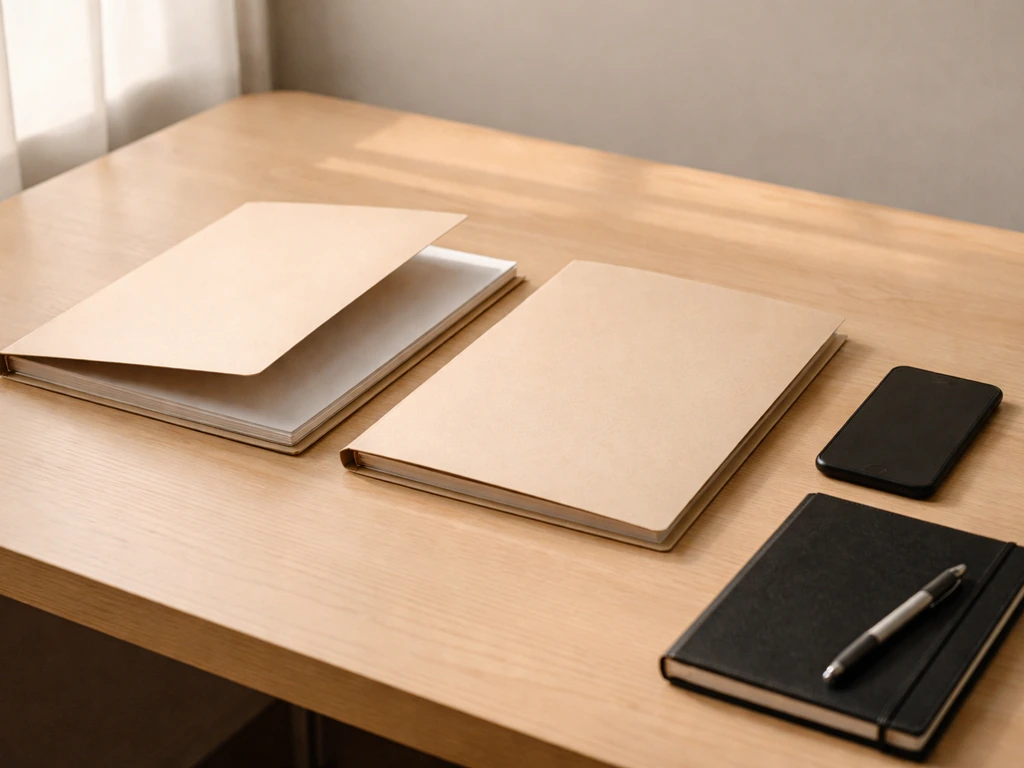 Minimal desk scene with two folders and a phone suggesting comparison of hard records vs soft estimates