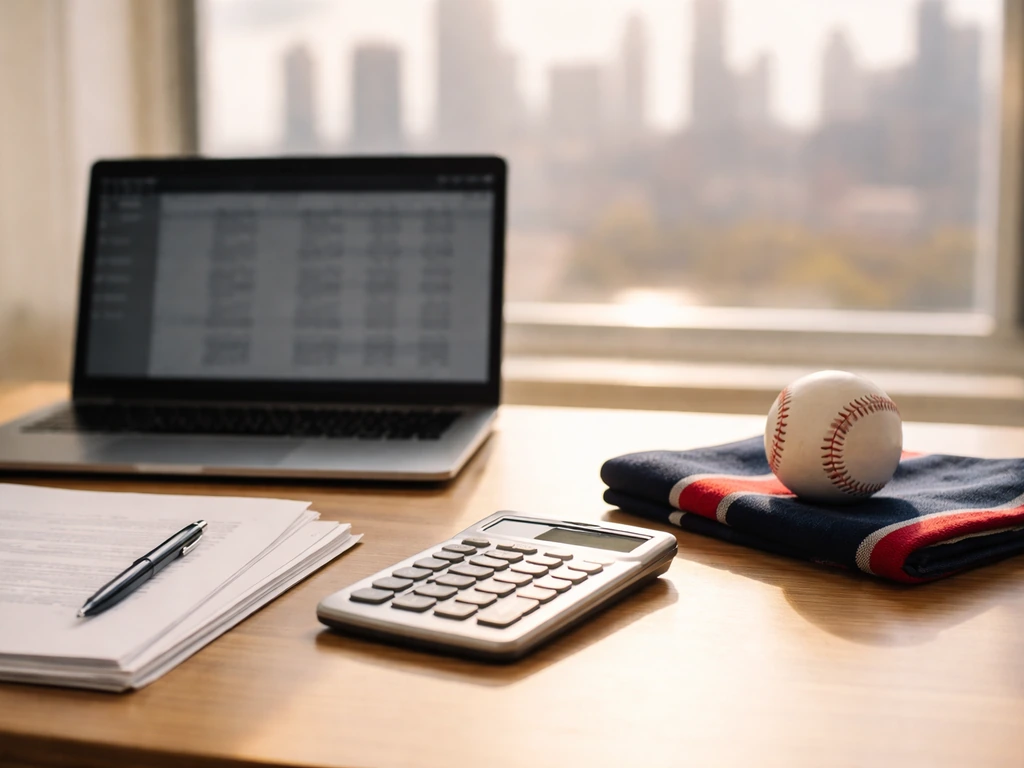 Minimal desk scene with a baseball and financial documents hinting at equity and Cubs-style Chicago wealth drivers