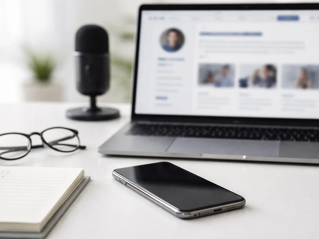 Phone and laptop on a desk with blurred profile content, eyeglasses, and checklist note symbolizing identity verificatio