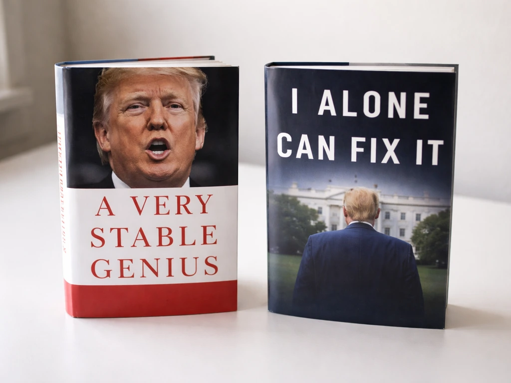 Two hardcover political books placed side-by-side on a desk, covers visible in natural light.