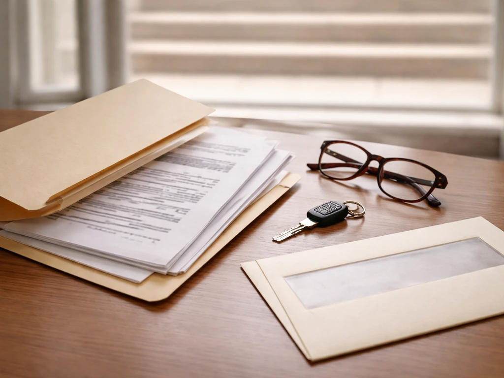 Manila probate file folder and paperwork on a desk, symbolizing verification of an estate record.