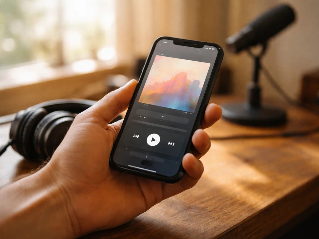 Hand holding a smartphone showing a muted music player screen, reflecting recent single releases.