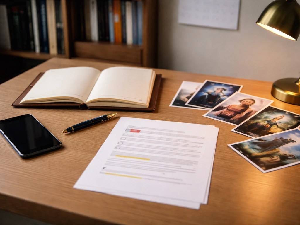 Desk scene with open notebook, pen, and book covers suggesting a step-by-step publishing net worth estimate.
