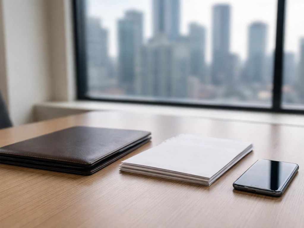 Minimal office desk scene with business documents and a smartphone, symbolizing identifying a specific person
