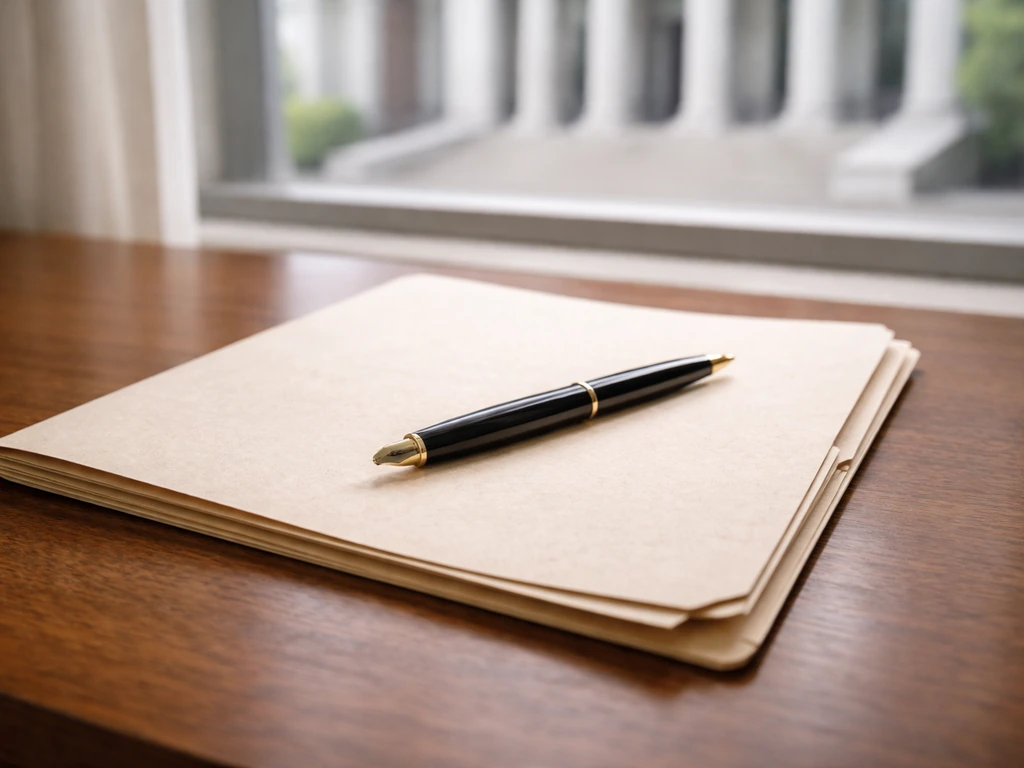 Close-up of bankruptcy court documents on a desk with a pen, showing legal-record mood without text.