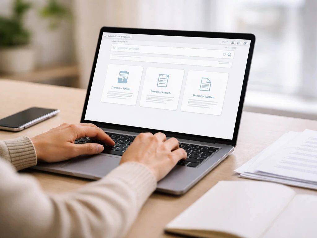 Person using a laptop to verify an Australian company register, with finance research cues