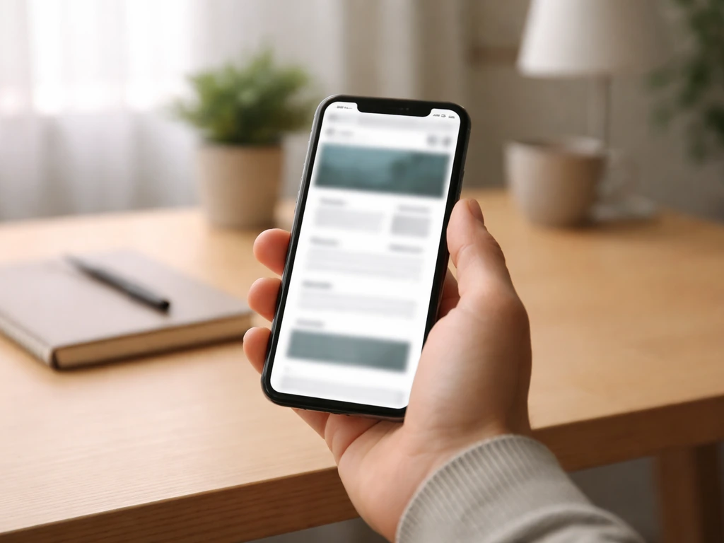 Hand holding a smartphone showing a blurred finance website layout, symbolizing credible net worth sources.