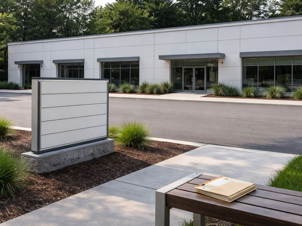 Modern medical clinic exterior with multiple bays in northern New Jersey setting