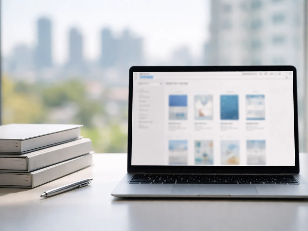 Close-up of a laptop showing an anonymous annual report document portal for business verification
