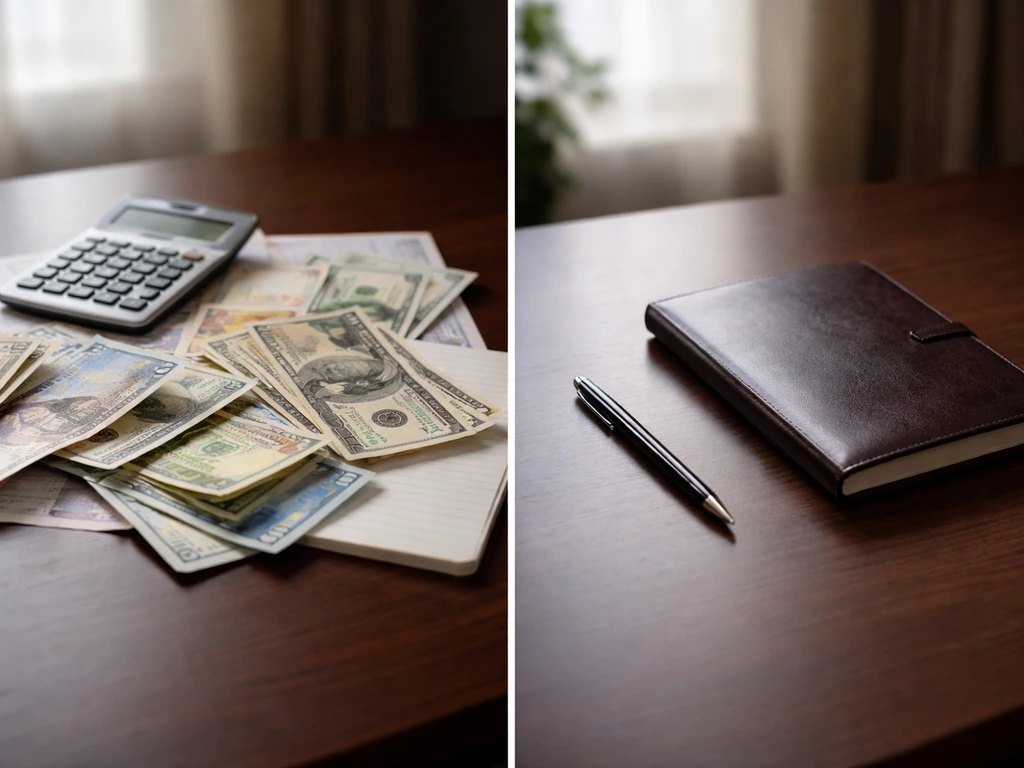 Split scene showing a crumpled stack of bills beside a clean ledger, symbolizing estimated vs verified figures.