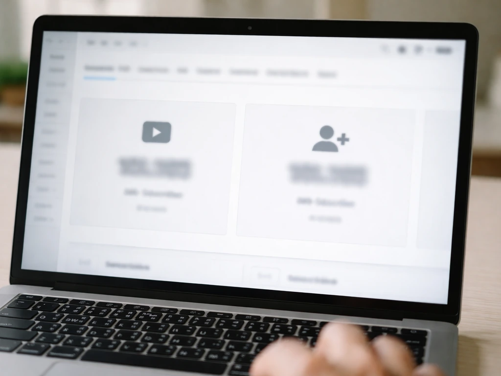 Close-up of a laptop screen showing a YouTube-style analytics panel with views and subscriber metrics.