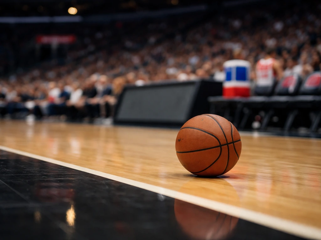 Clippers NBA arena court with a basketball near the sideline, symbolizing sports career and net worth concepts