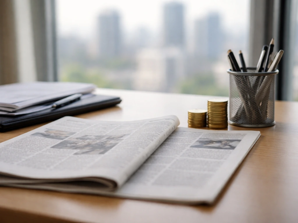 Close-up of a newspaper page and coins on an office desk, suggesting a regional rich-list source